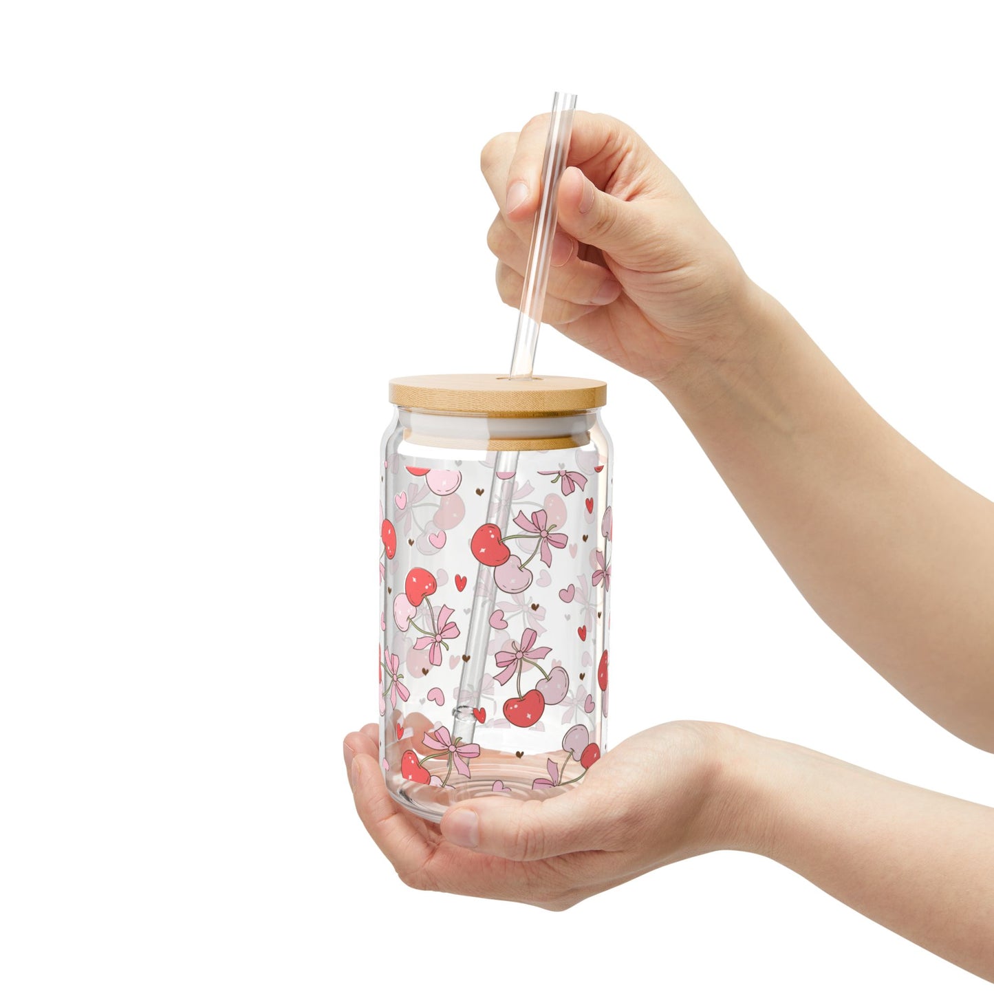 Charming Cherry Sipper Glass - 16oz with Eco-Friendly Bamboo Lid