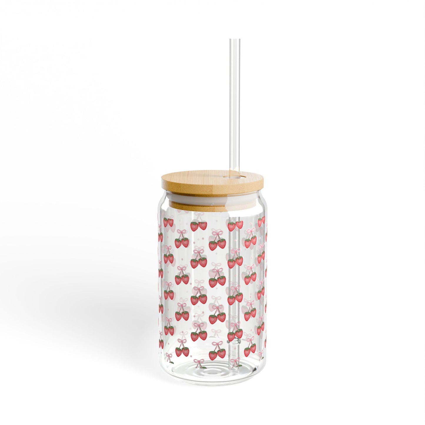 Strawberry Cherry Pattern Sipper Glass - 16oz Eco-Friendly Drinkware with Straw