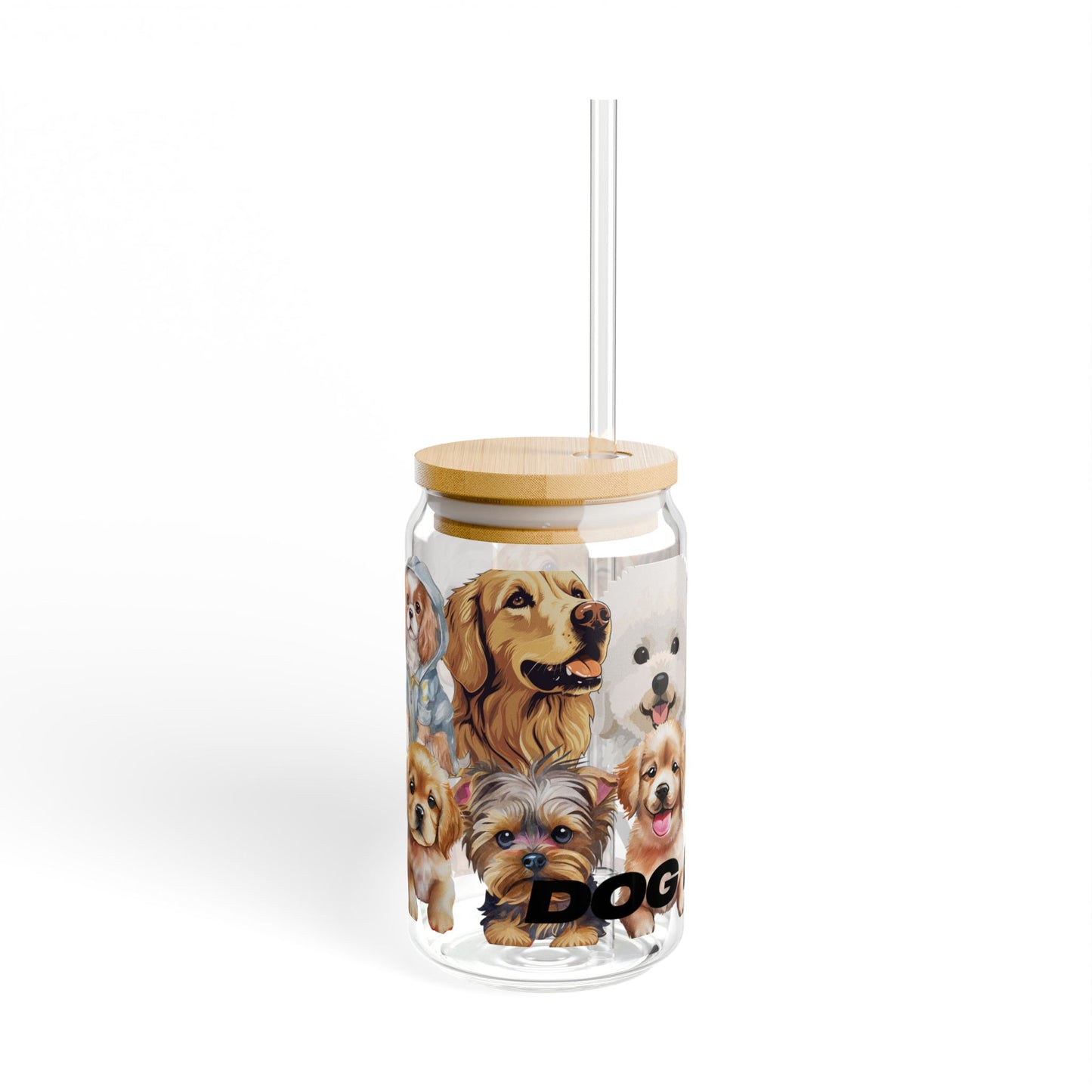 Dog Lover Sipper Glass - 16oz with Cute Dog Designs