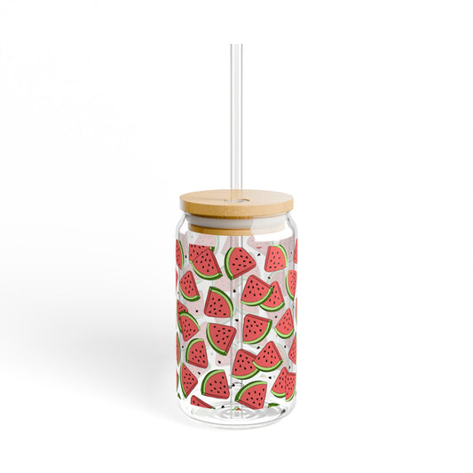 Watermelon Print Sipper Glass - 16oz Eco-Friendly Drinkware for Summer Fun