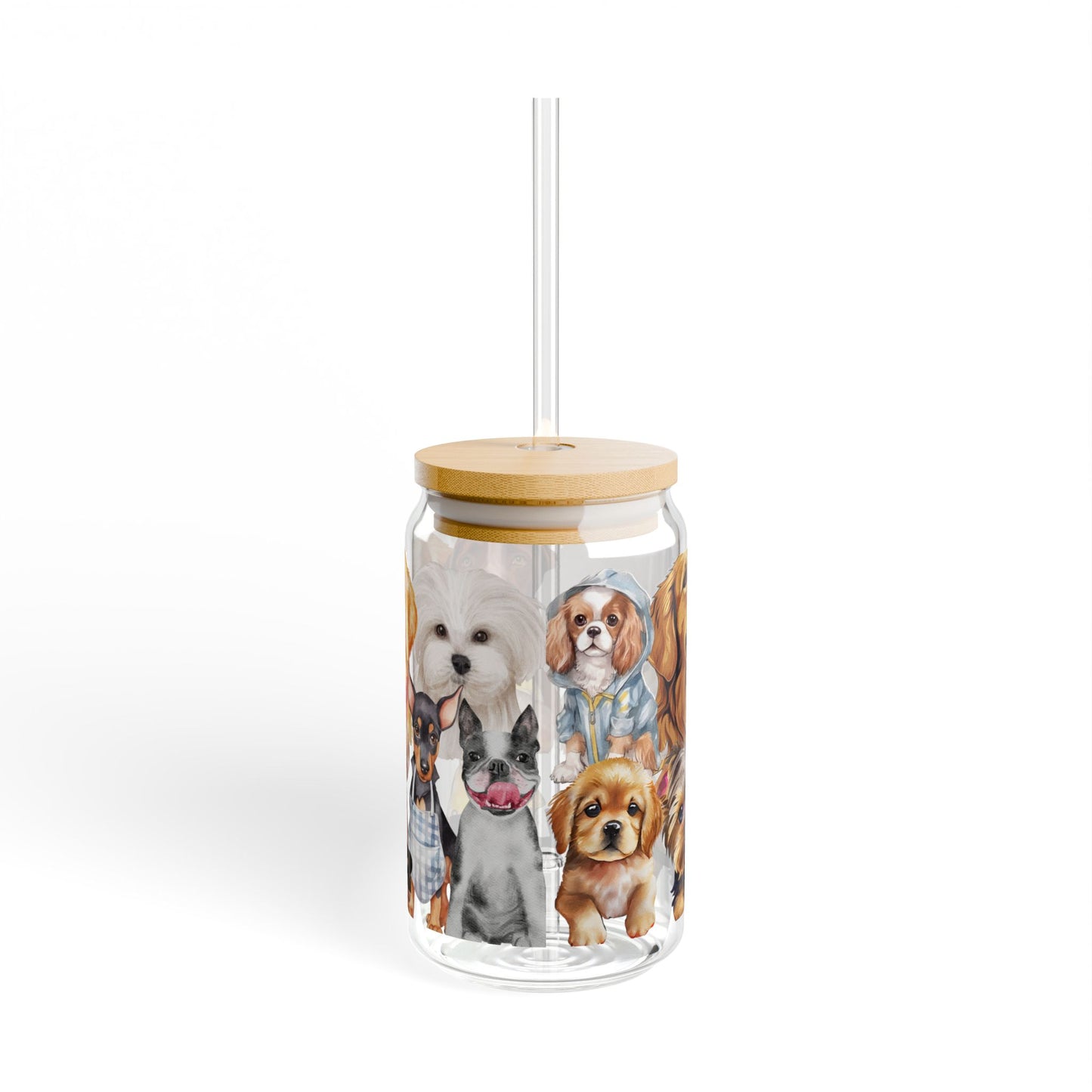 Dog Lover Sipper Glass - 16oz with Cute Dog Designs