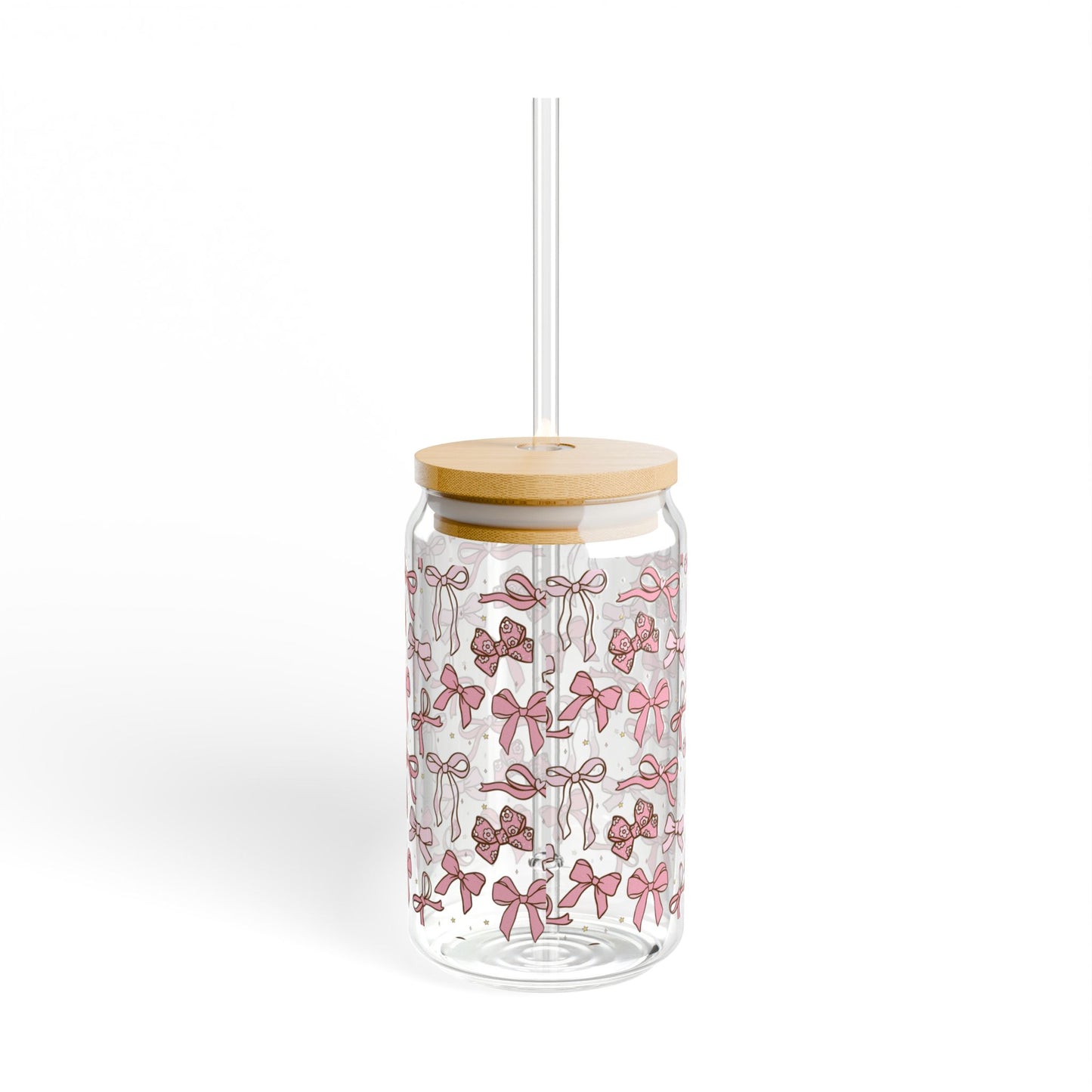 Charming Bow Sipper Glass - 16oz | Cute Bamboo Lid & Straw - Perfect for Parties and Everyday Use