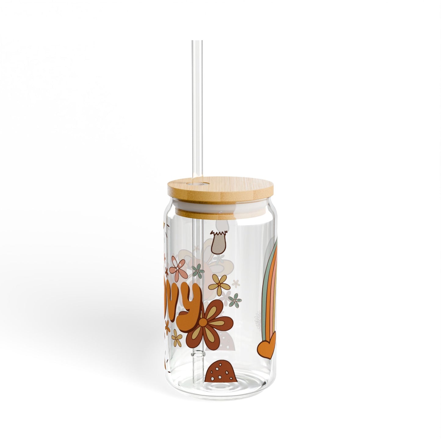 Groovy 16oz Sipper Glass with Bamboo Lid - Fun Floral Drinkware for Eco-Friendly Living