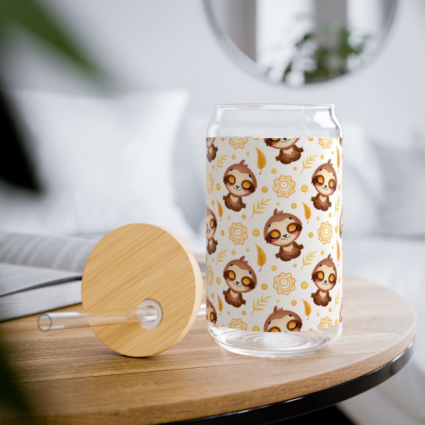 Cute Sloth Sipper Glass - 16oz Eco-Friendly Drinkware with Bamboo Lid