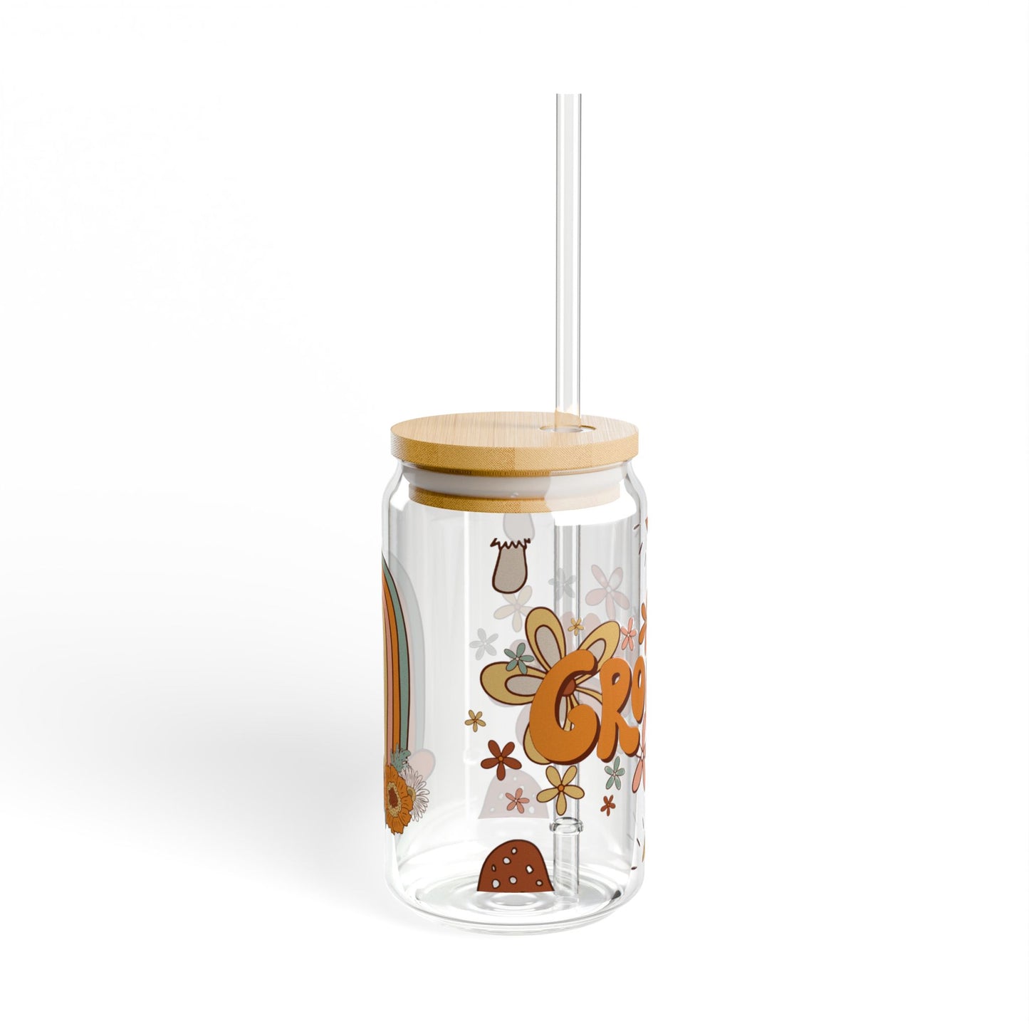 Groovy 16oz Sipper Glass with Bamboo Lid - Fun Floral Drinkware for Eco-Friendly Living