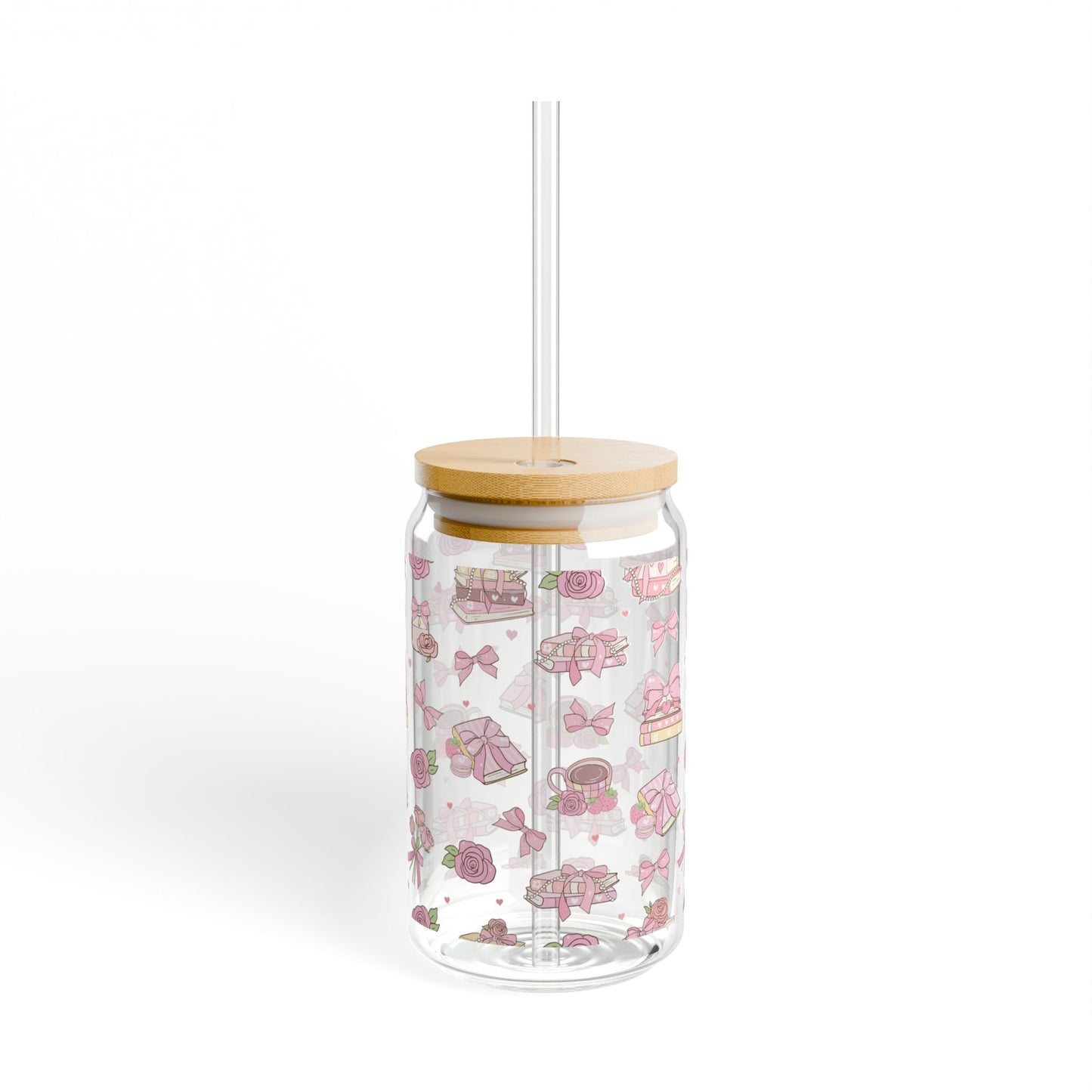 Cute book girly themed Sipper Glass with Straw - 16oz Drinkware for Parties and Gifts