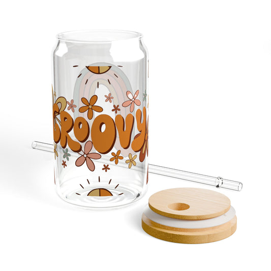 Groovy 16oz Sipper Glass with Bamboo Lid - Fun Floral Drinkware for Eco-Friendly Living