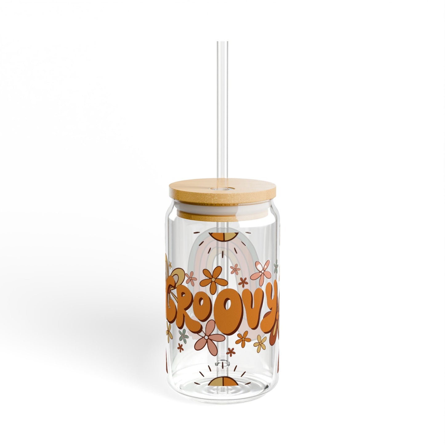 Groovy 16oz Sipper Glass with Bamboo Lid - Fun Floral Drinkware for Eco-Friendly Living