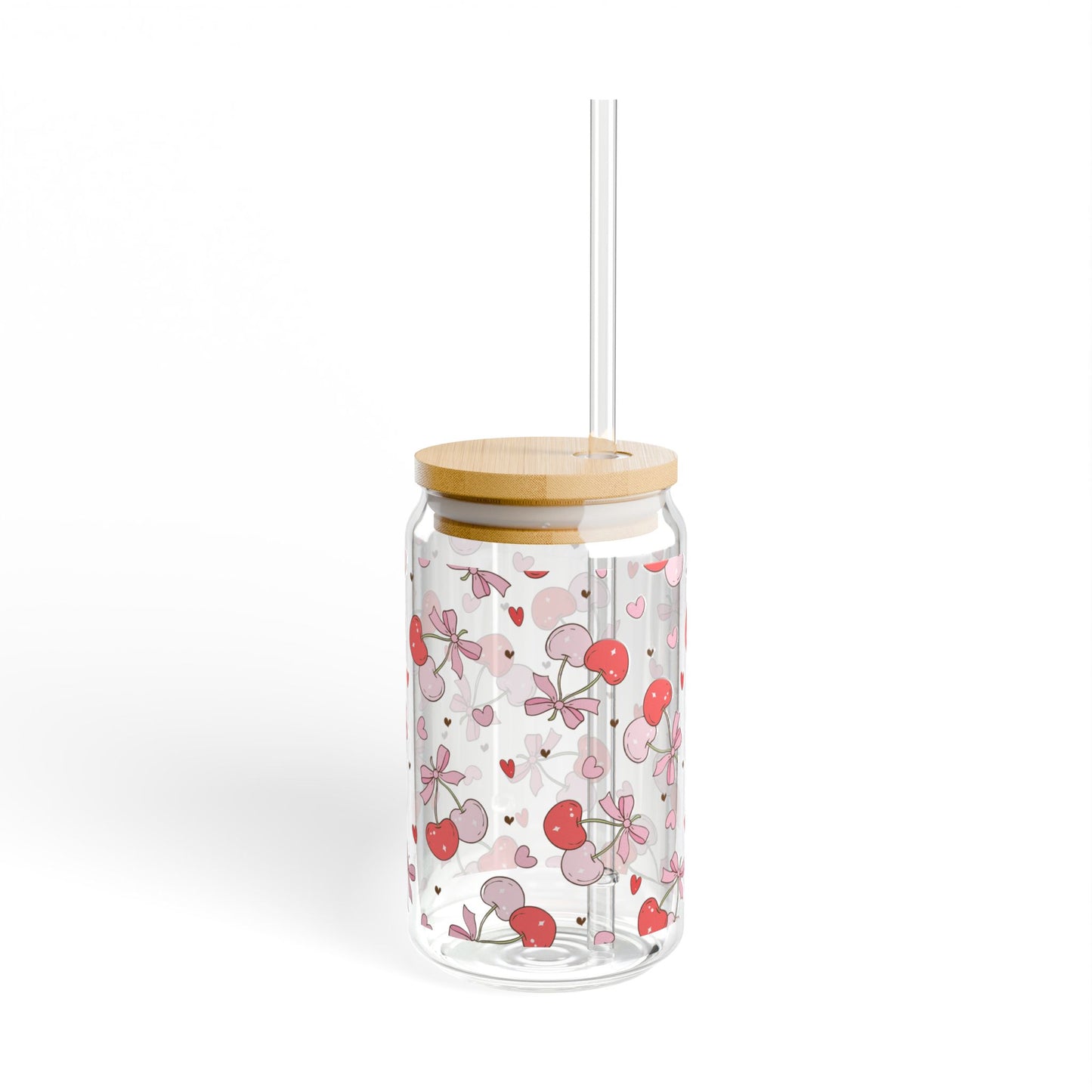 Charming Cherry Sipper Glass - 16oz with Eco-Friendly Bamboo Lid