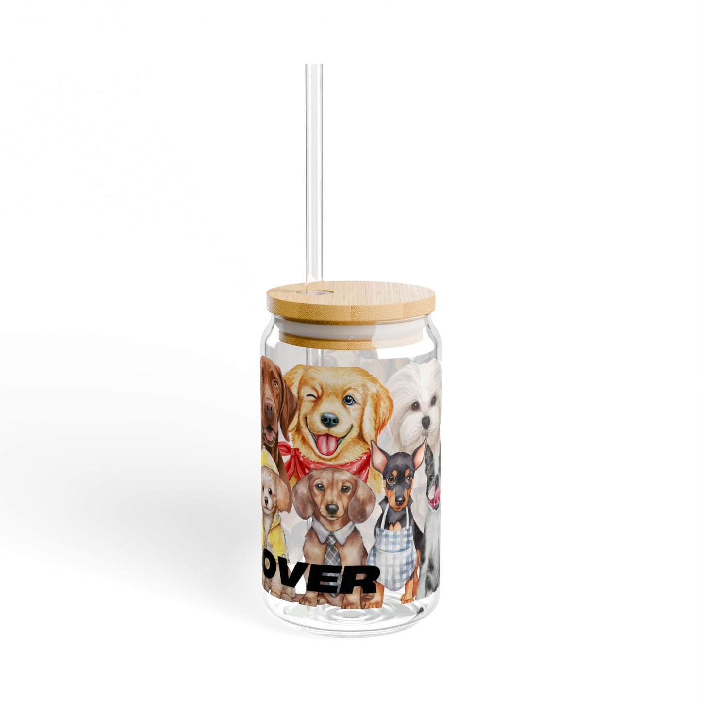 Dog Lover Sipper Glass - 16oz with Cute Dog Designs