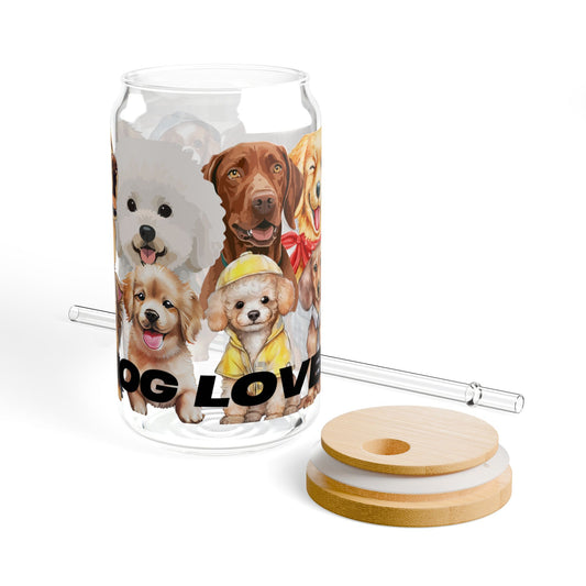 Dog Lover Sipper Glass - 16oz with Cute Dog Designs