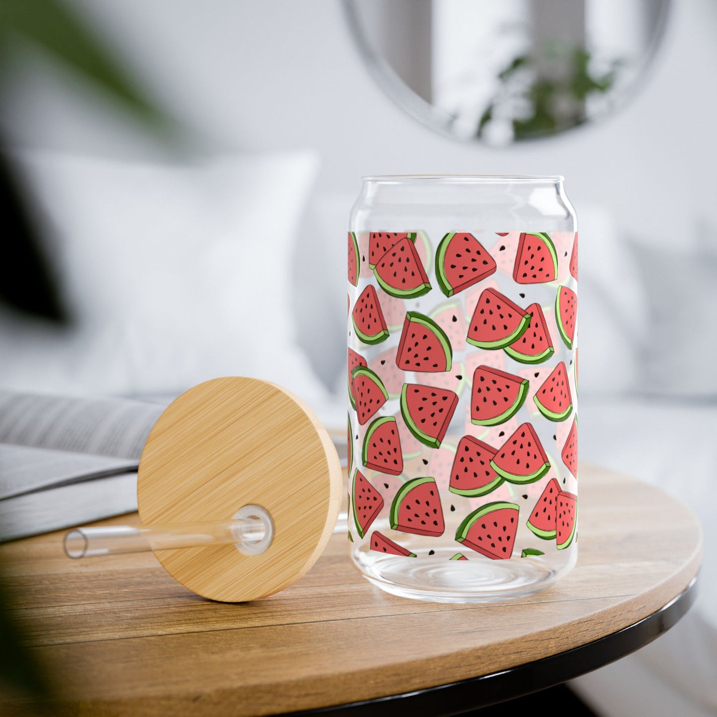 Watermelon Print Sipper Glass - 16oz Eco-Friendly Drinkware for Summer Fun