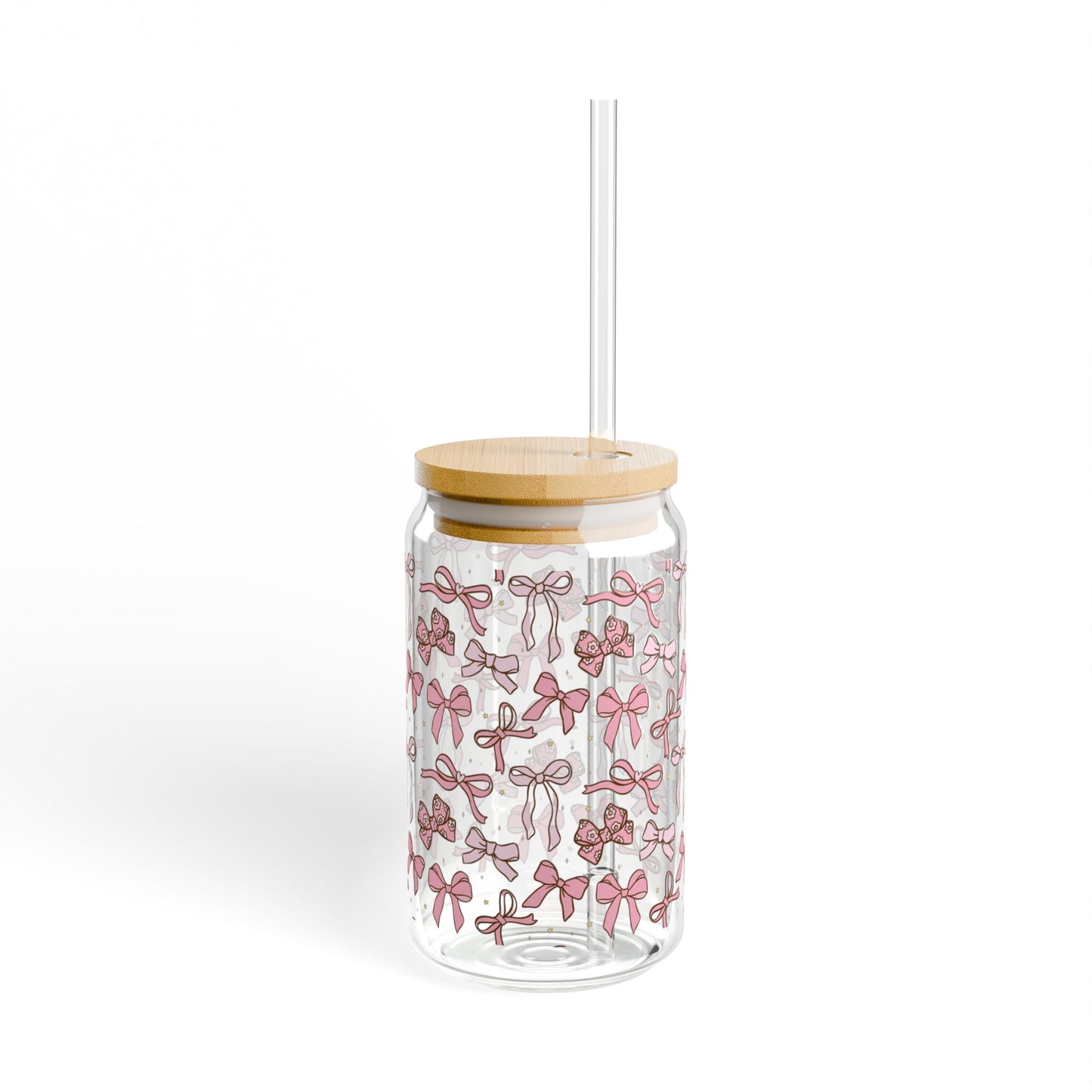 Charming Bow Sipper Glass - 16oz | Cute Bamboo Lid & Straw - Perfect for Parties and Everyday Use