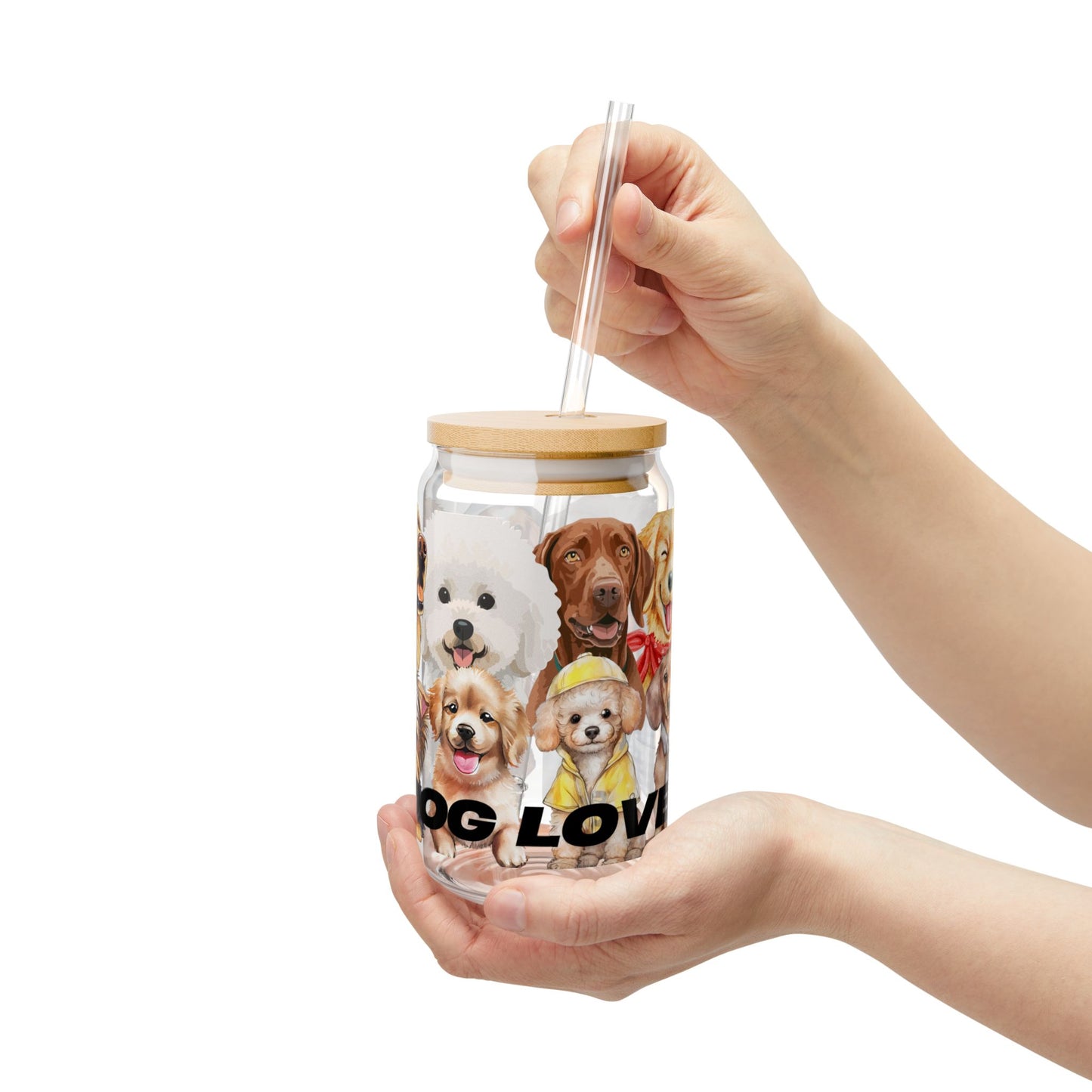 Dog Lover Sipper Glass - 16oz with Cute Dog Designs