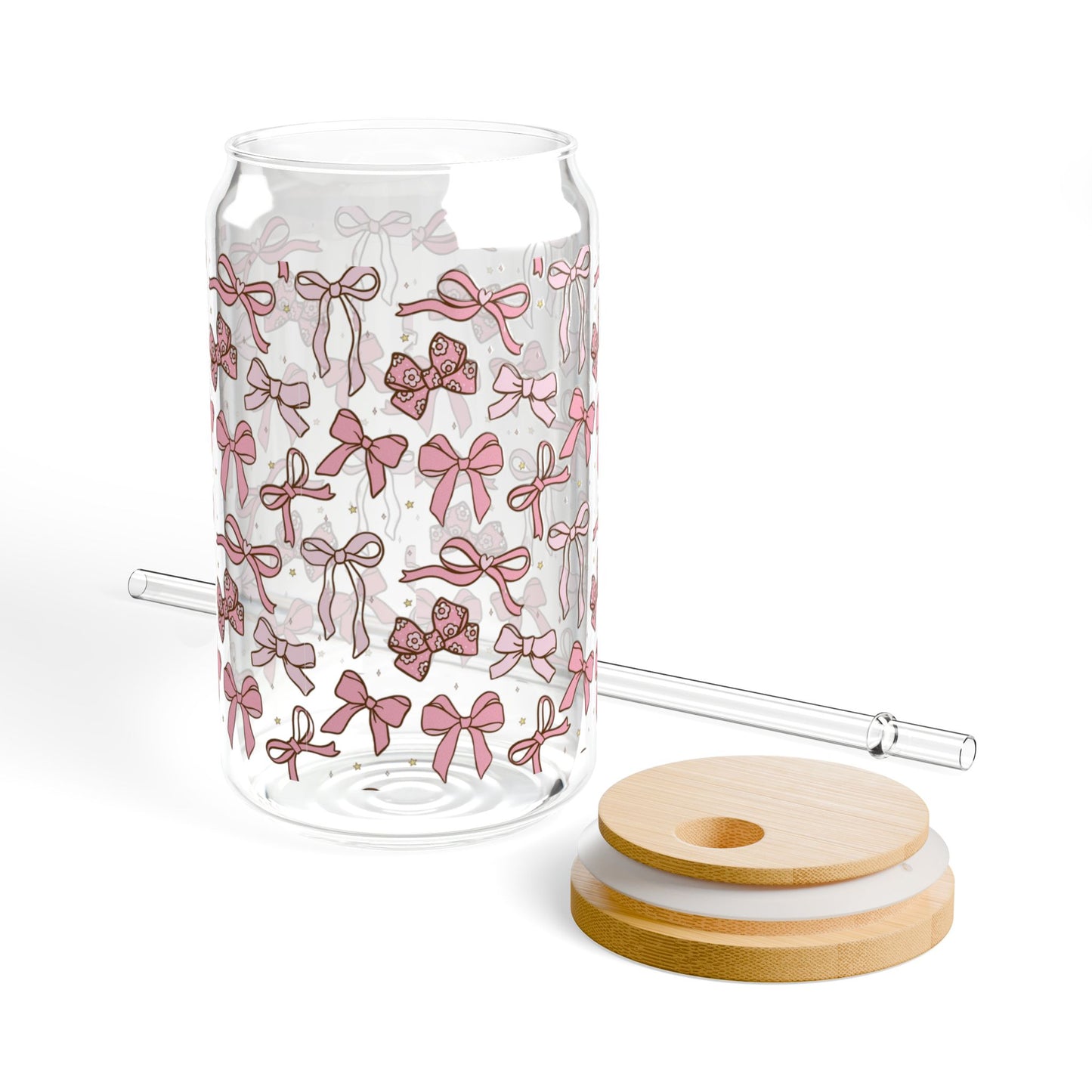 Charming Bow Sipper Glass - 16oz | Cute Bamboo Lid & Straw - Perfect for Parties and Everyday Use