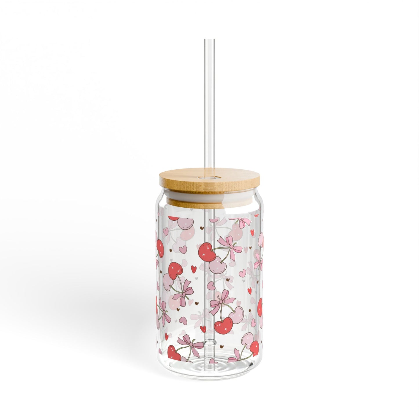 Charming Cherry Sipper Glass - 16oz with Eco-Friendly Bamboo Lid