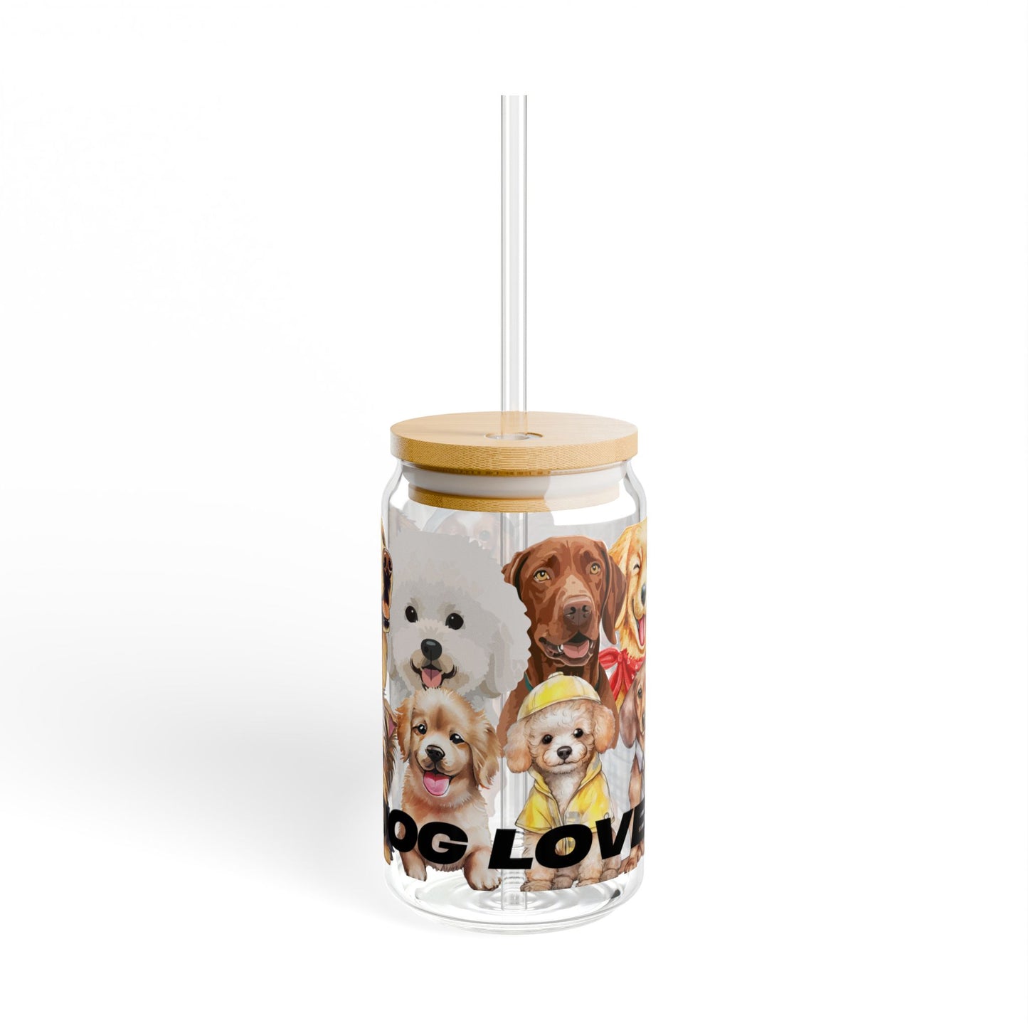 Dog Lover Sipper Glass - 16oz with Cute Dog Designs