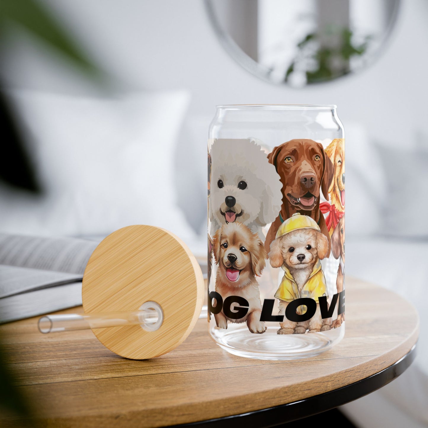 Dog Lover Sipper Glass - 16oz with Cute Dog Designs